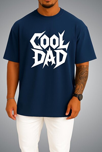 Bahriyeli Collection تي شيرت كبير الحجم مطبوع عليه Cool Dad على الصدر للجنسين