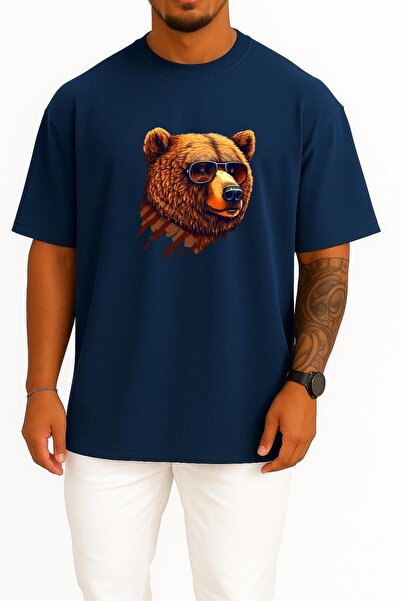 Bahriyeli Collection Cool Bear Portrait with Oversized Glasses Unisex T-Shirt...