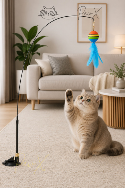 PawX Eğlenceli Vakumlu Kedi Oltası Oyuncağı 90cm Vantuzlu Güçlü Sabit Tabanlı...