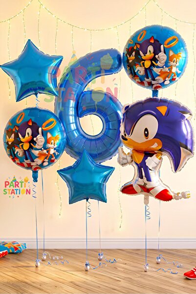 Parti Station Kirpi Sonic Konsept 6 Yaş Balon Set Sonic Doğum Günü Balon Set