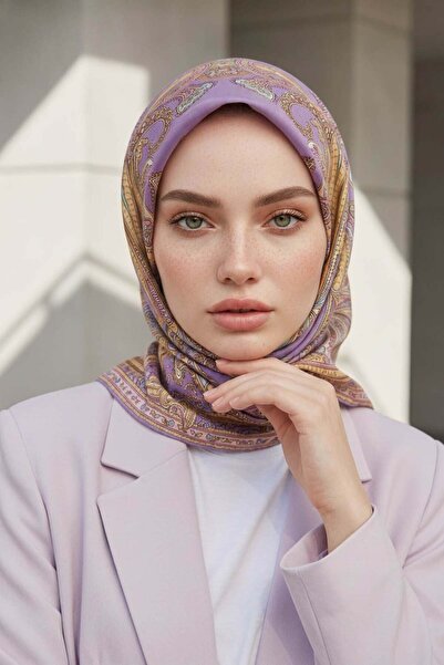 Vissona %100 Twill İpek Şal Desenli Lila Renkli 90x90 Eşarp Dikim Şekli : El ...