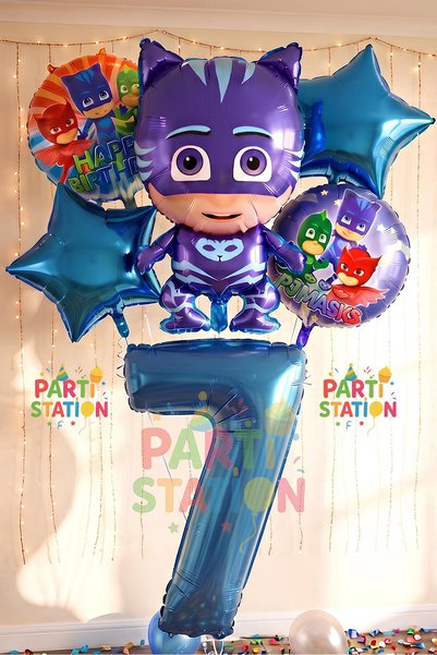 Parti Station Pjmasks Cat Kids 7 Years Old Birthday Party Balloon Set Pijamas...