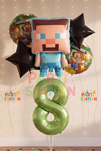 Parti Station Minecraft Balon 8 Yaş Doğum Günü Set Minecraft Konsept Yıldız B...
