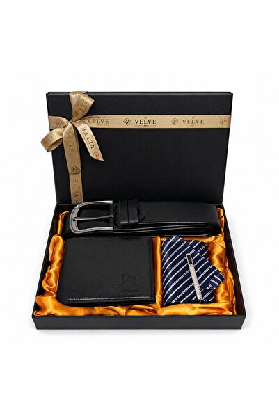 velve Diplomat men's premium Top Bottom Set , black Leather Wallet and Belt ,...