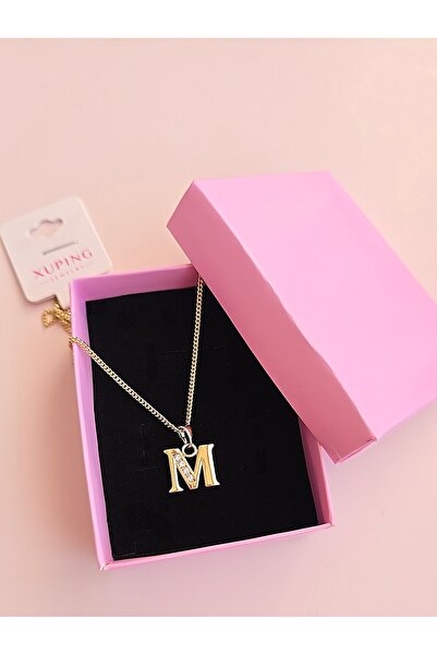 MİLUNXTE Xuping M Harfli Kadın Gold Renk Zirkon Taşlı Çelik Harf Kolye