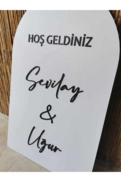 60x40 cm Oval Beyaz Ahşap & Düğün & Nişan Karşılama Panosu