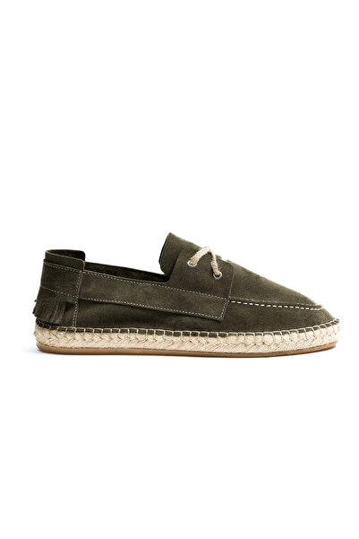 no7man Petra Lace-Up Khaki Suede Genuine Leather Men's Espadrilles