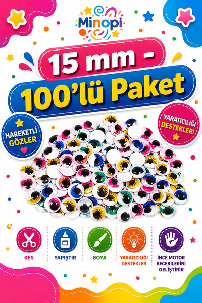 Minopi Oynar Göz Siyah 15 mm 100'lü Paket Oynayan Göz Hobi Tasarım Anasınıfı ...