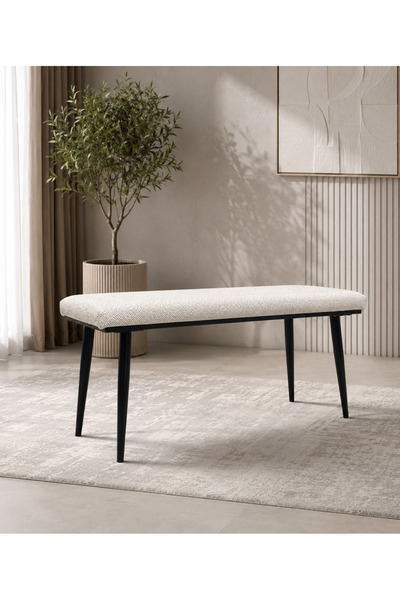ÖZCAN METAL Puffy Kumaş Metal Siyah Ayaklı  Bench Mutfak Salon Antre Yatak Od...