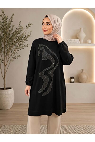 hilal 26Y3410 TUNİK ÖNÜ TAŞLI DESENLİ SİYAH
