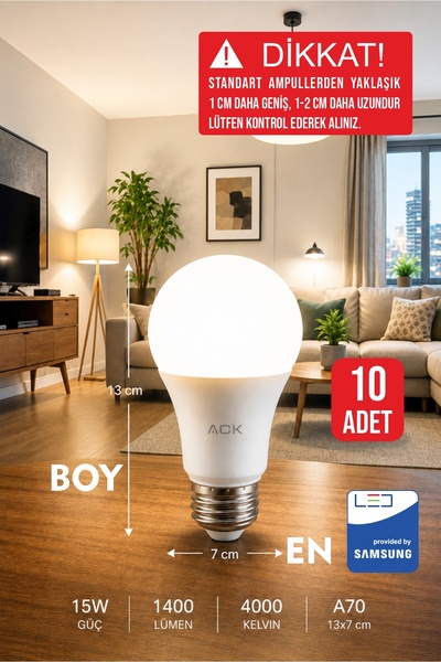 Aryes 15 Watt LED Ampul 4000 Kelvin Günışığı E27 Yüksek Aydınlık