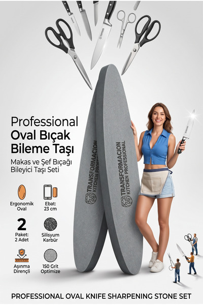 Transformacion Professional Oval Bıçak Bileme Taşı 2 ADET Rodex Design Çift T...