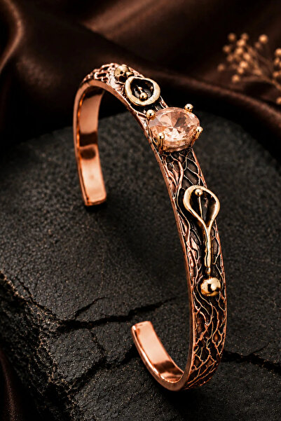 İyyaKee Women's Copper Bracelet with Morganite Stone, Adjustable, Handcrafted...