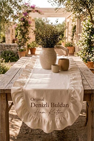 Deko Dekor 40x110 Fırfırlı Keten Buldan Runner ÜÇ FARKLI EBAT RENK KISMINDAN ...