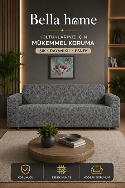 Bella Home Altınkoza Maksi Stil Strech Koltuk Örtüsü (3+3+1+1) - Likralı - La...
