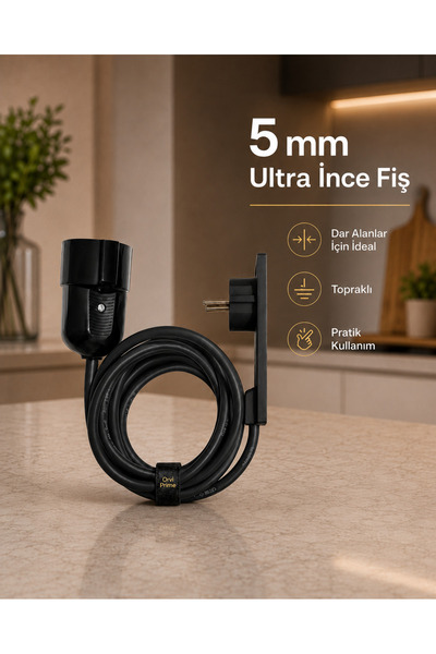 ORVİ prime 6 Metre Ultra İnce Fişli Tekli Uzatma Kablosu, Mobilya ve Beyaz Eş...
