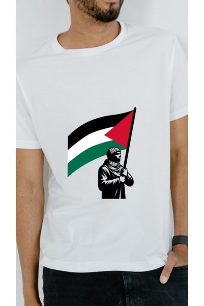 Pink Sky Palestine Štampano bela unisex Oversize kroj majica