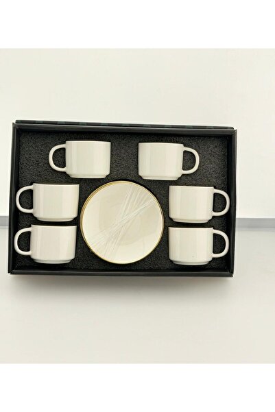 aljahwari Ceramic Milk Cup Set 6 Pieces with Saucers
