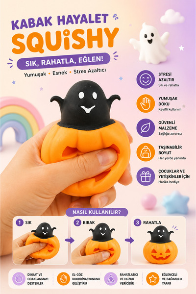 MİNGODAN Squishy Stres Topu Kabak Hayalet Oyuncak Sık Bırak Anti Stres Oyuncak
