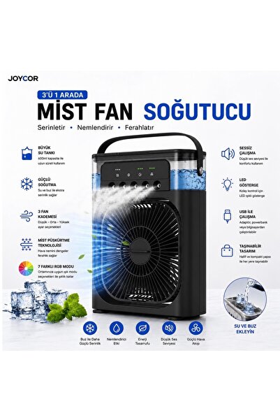 JOYCOR 3’ü 1 Arada Mist Fan Soğutucu USB Mini Klima Oda Nemlendirici Taşınabi...