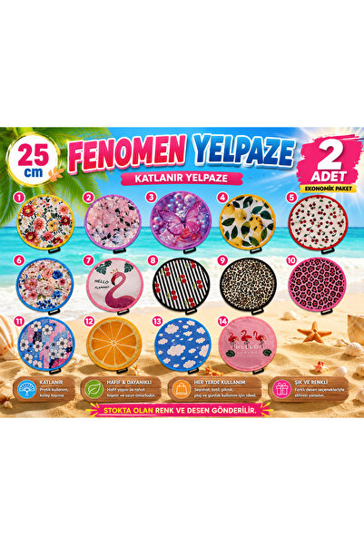 GOLDRİSE 2 Adet Desenli Katlanabilir Yuvarlak Yazlık Taşınabilir El Yelpazesi...