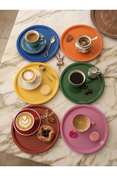 AZRAM HOUSE Yuvarlak 6 adet kırmızı, mavi, sarı, turuncu, yeşil,pembe tek kiş...
