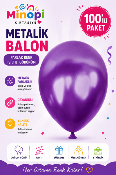 Minopi Purple Balloon Patternless Colorful Balloon Metallic Balloon Normal Si...