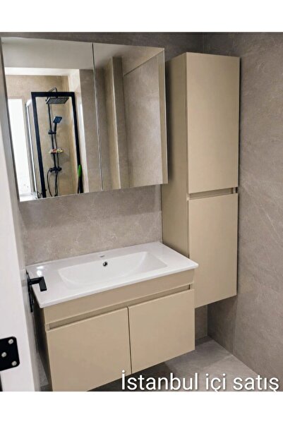 ERVA 80 cm kum beji mdf banyo dolabı seti