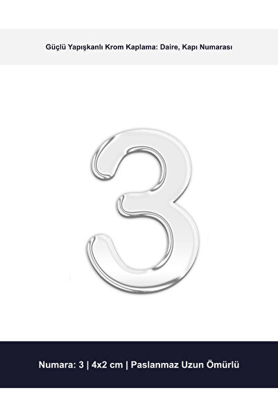 Demiraslan Ticaret 4x2 cm Krom Kaplama Metal Kapı Numarası No 3 - Yapışkanlı ...