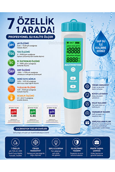 Unichrome 7in1 Ph/tds/ec/orp/deniz Suyu Ağırlık/tuzluluk/sıcaklık C-600 Ph Öl...