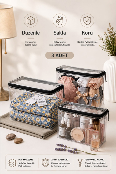 Owe Pack Suitcase Closet Organizer Zippered Transparent Bag 3 Pieces - 29cm X...