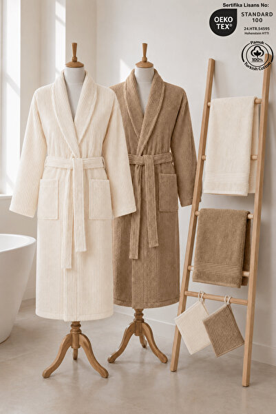 Ellaline Eldy Striped Bathrobe Set Family Set, 6 Pieces, 100% Cotton Certifie...