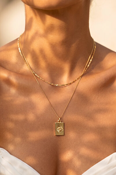 Elika Silver Gold Plate Model Eye Detailed Multi Chain Necklace