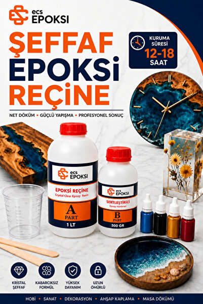 Ecs Süper Şeffaf Epoksi Reçine 1,5 Kg Kristal Şeffaf Döküm Reçinesi Takı Sehp...