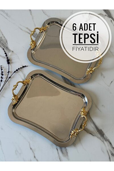 Melinda home 6 Adet VERA Kulp İtalyan Tepsi Gold-Gümüş Paslanmaz Çelik Çay Ka...