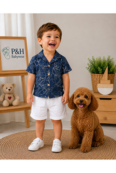 P&H BABYWEAR طقم صيفي للأولاد/الأطفال من الموسلين مع قبعة سفاري مطبوعة بالزهو...