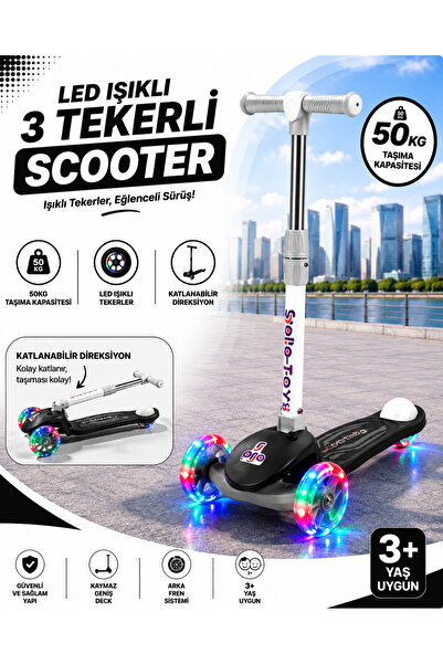 POZART GTpro Çocuk Scooter Katlanabilir 3+Yaş 3Tekerli Led Işıklı 50Kğ Kapasite