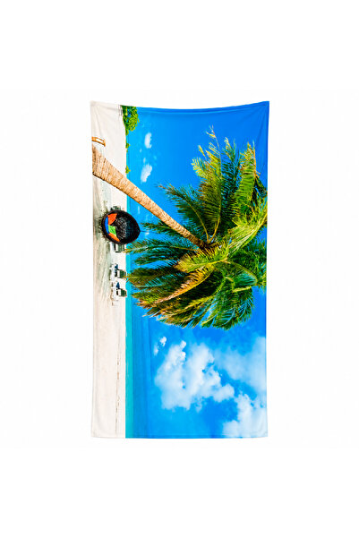 Generic Beach Towel with Palm and Island Print – Soft and Highly Absorbent Co...