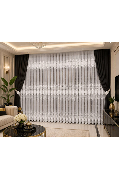 MİR Tulle Curtain Venice Model Tulle Curtain 1/3 Fine Pleated Tube Pleat Suit...