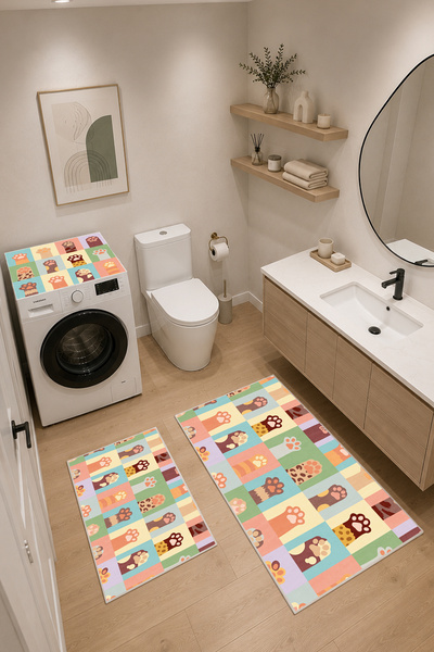Coco Clementine Modern 3 Parça Banyo Paspas Seti Kaymaz Tabanlı Makinede Yıka...