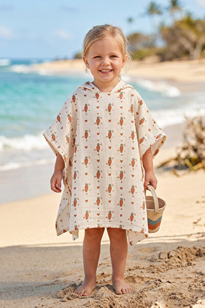 Babyiz Organic 100% Cotton Muslin Patterned Children's Poncho - Hooded Sea, P...