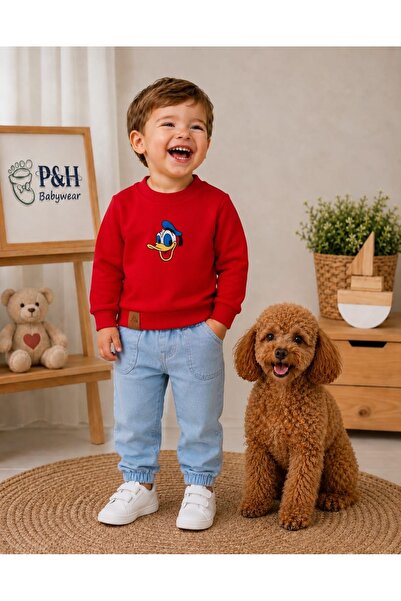 P&H BABYWEAR Embroidered Figure Detailed Lycra Jeans Trousers Baby Boy/Child Set
