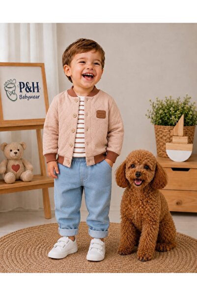 P&H BABYWEAR طقم مكون من 3 قطع للأطفال الرضع/الأولاد يتضمن سترة مخططة مبطنة و...