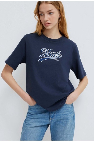 Mavi M1613565 Logo Embroidered T-Shirt Women's T-Shirt Dark Blue