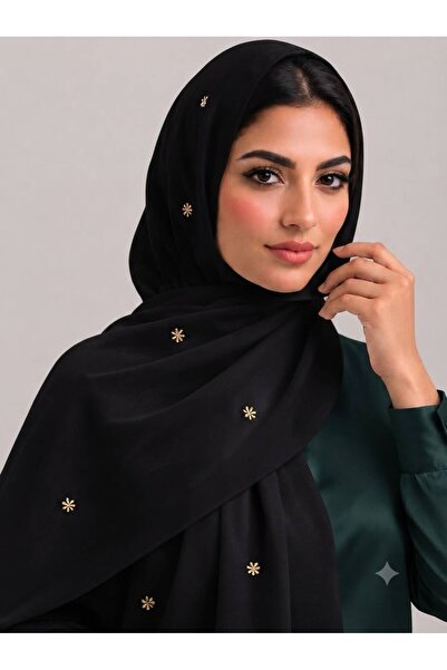 Veil Designer طرحه حلا نجوم بوال اسود طبقنين بتطريز بخيوط القصب الذهبي نجوم ع...