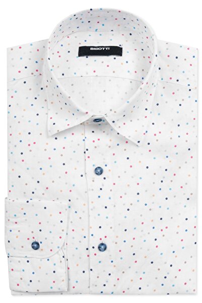 Bigotti Camasa din in slim Alba print geometric
