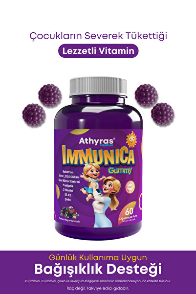 Athyras Pharma Immunica Gummy Çocuk Multivitamini 60 Çiğnenebilir Gummy - Kol...