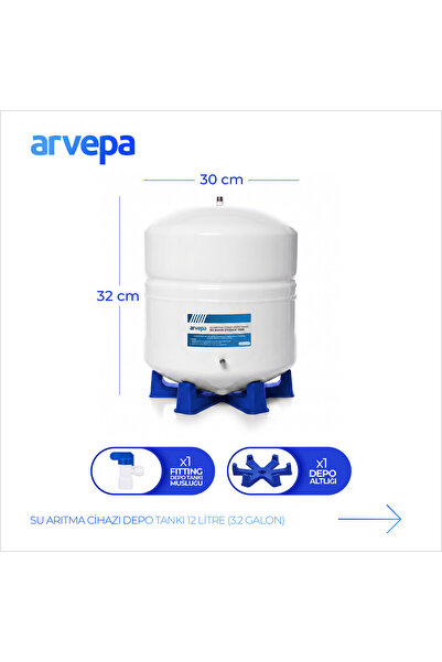 Arvepa Su Arıtma Cihazı Çelik Depo Tankı 3.2 Galon 12 Litre