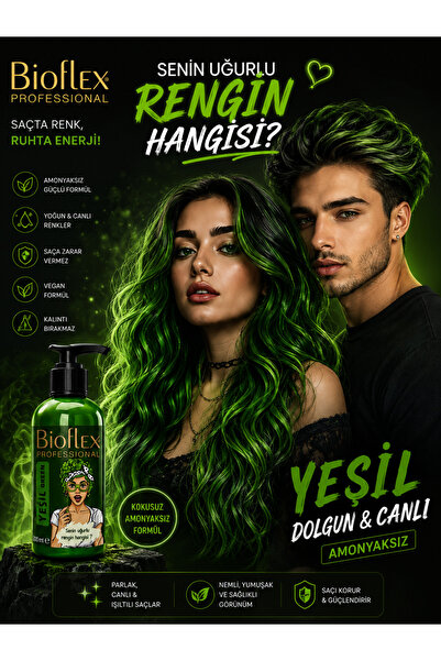Bioflex Amonyaksız Color Renkli Saç Boyası Balyaj Boya Yeşil 250 ml