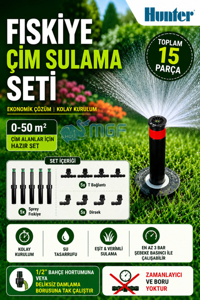 MGF PLAST 5 X Hunter Çim Sulama Sprey Fıskiye Kısa Gövde (7cm) Psu-02 15-a (4...